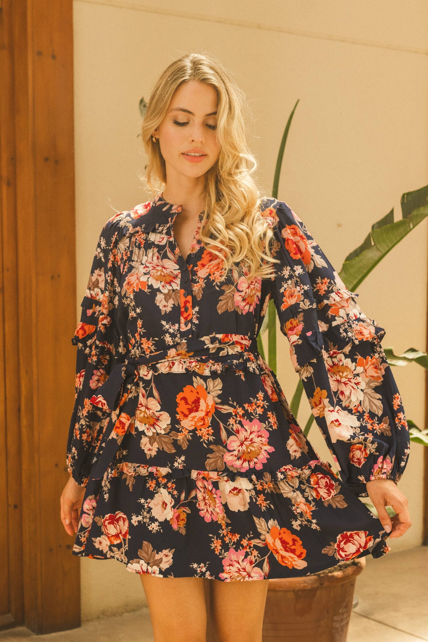 WINTER ROSE NAVY PRINT MONROE DRESS