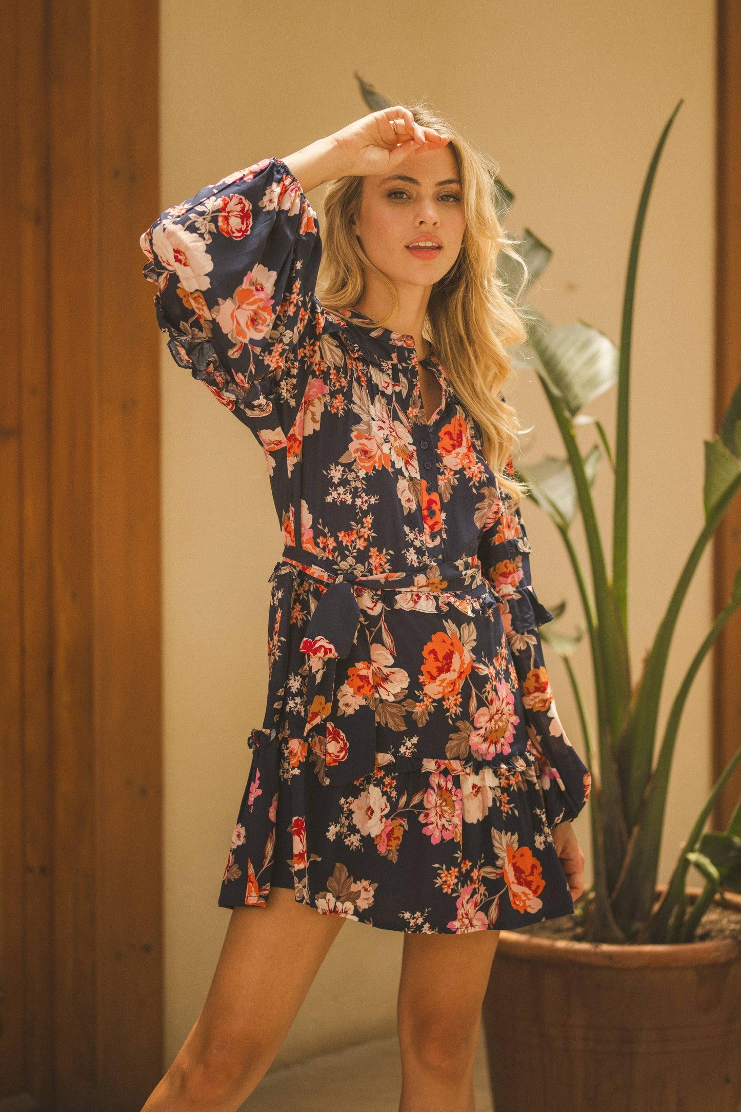 WINTER ROSE NAVY PRINT MONROE DRESS