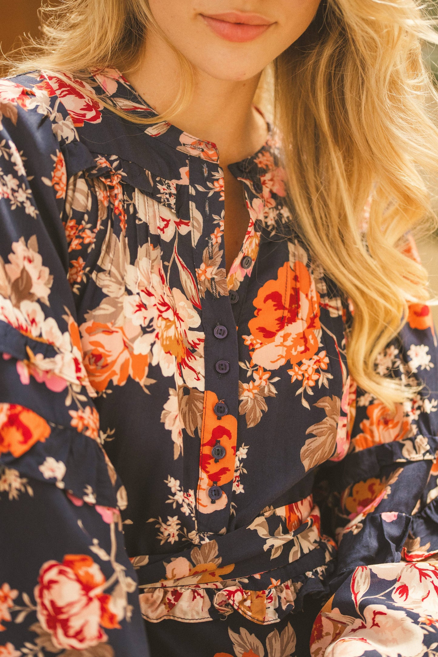 WINTER ROSE NAVY PRINT MONROE DRESS