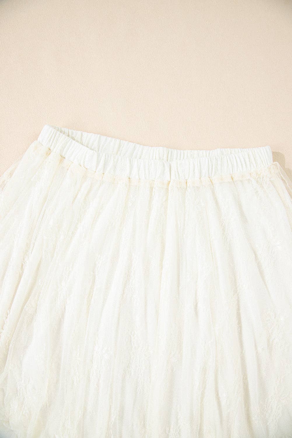 Beige Lace Cascading Tiered High Waist Maxi Skirt: Beige / 90%Polyamide+10%Elastane / L