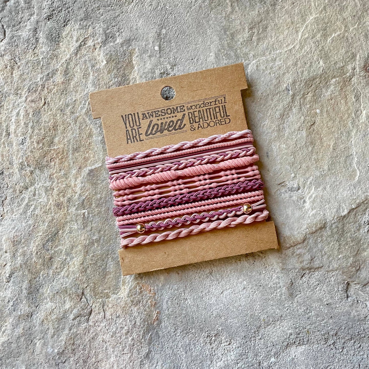 Boho Hair Ties on Kraft Card | Pink & Purple