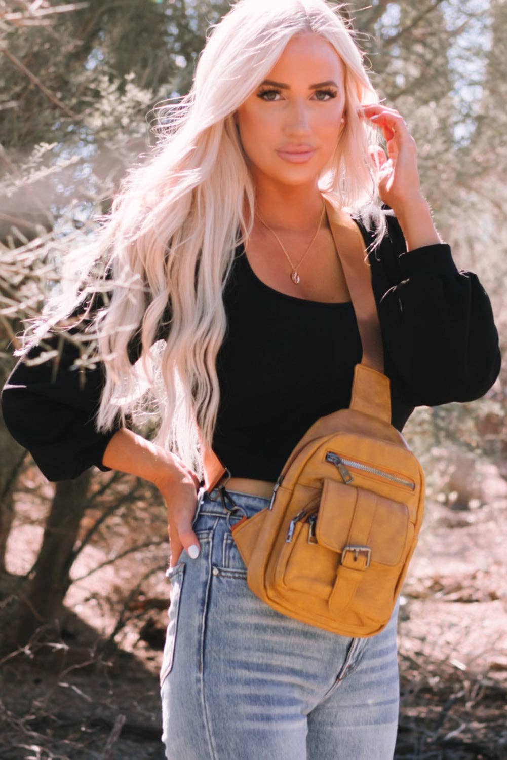 Khaki Vintage Multi Pockets Sling Bag: Khaki / 100%Pu / One Size