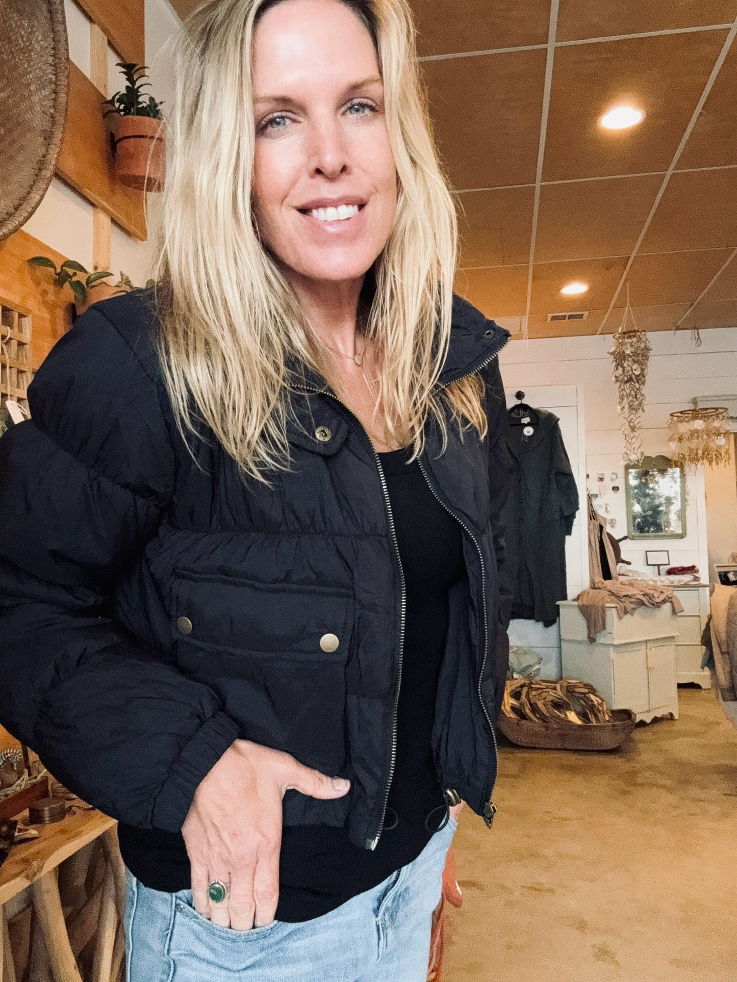 Puffy Black Zip Up