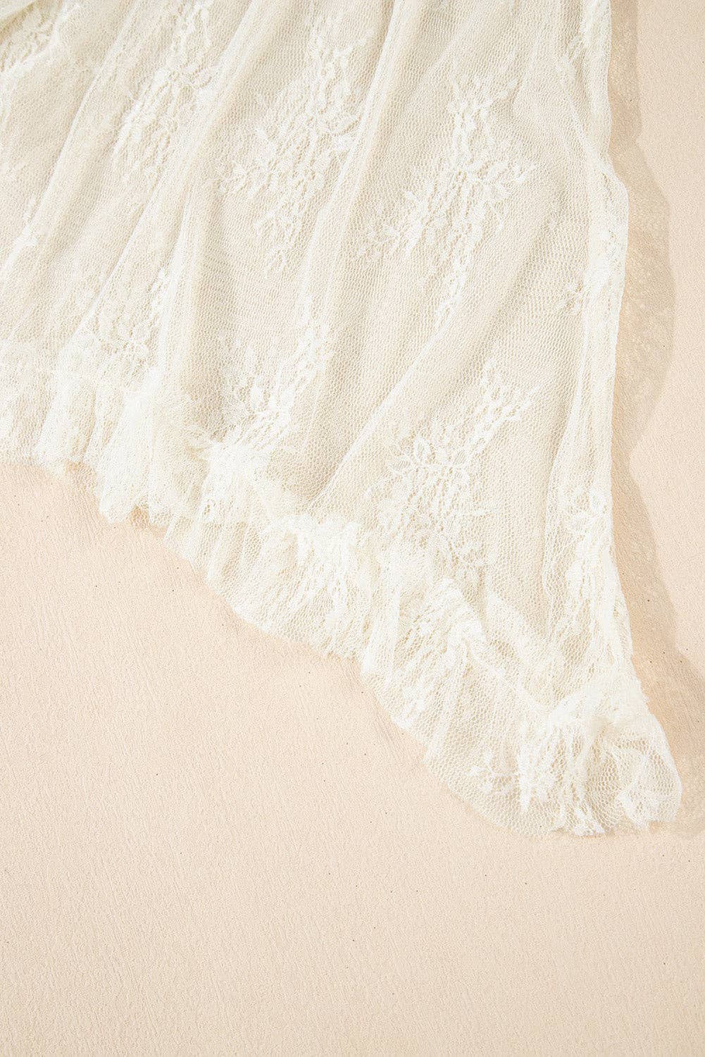 Beige Lace Cascading Tiered High Waist Maxi Skirt: Beige / 90%Polyamide+10%Elastane / L