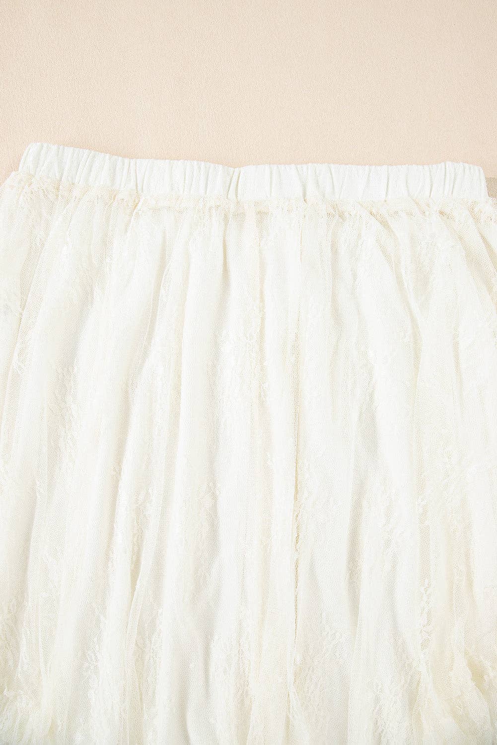 Beige Lace Cascading Tiered High Waist Maxi Skirt: Beige / 90%Polyamide+10%Elastane / L