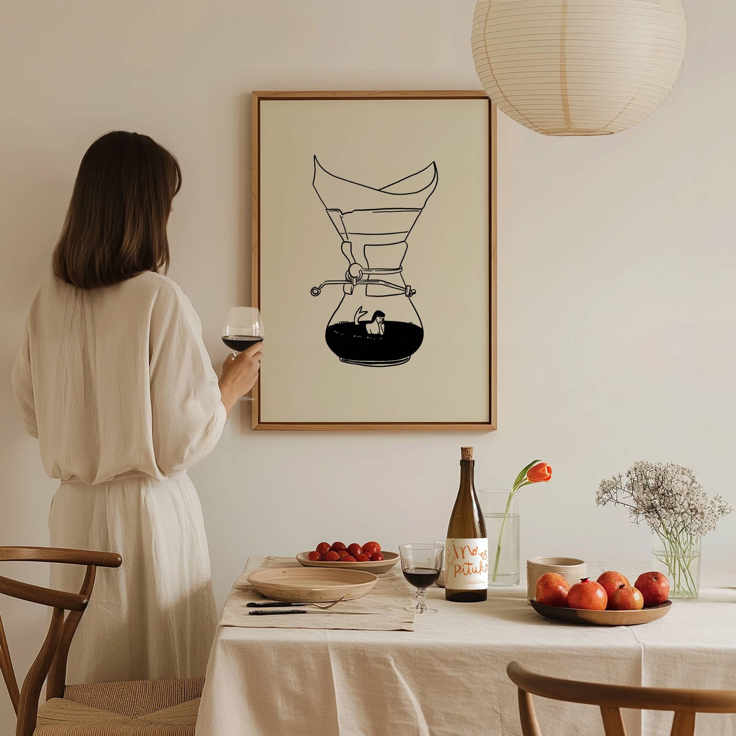 Pour Over Coffee & Mermaid Minimal Art Print: Large