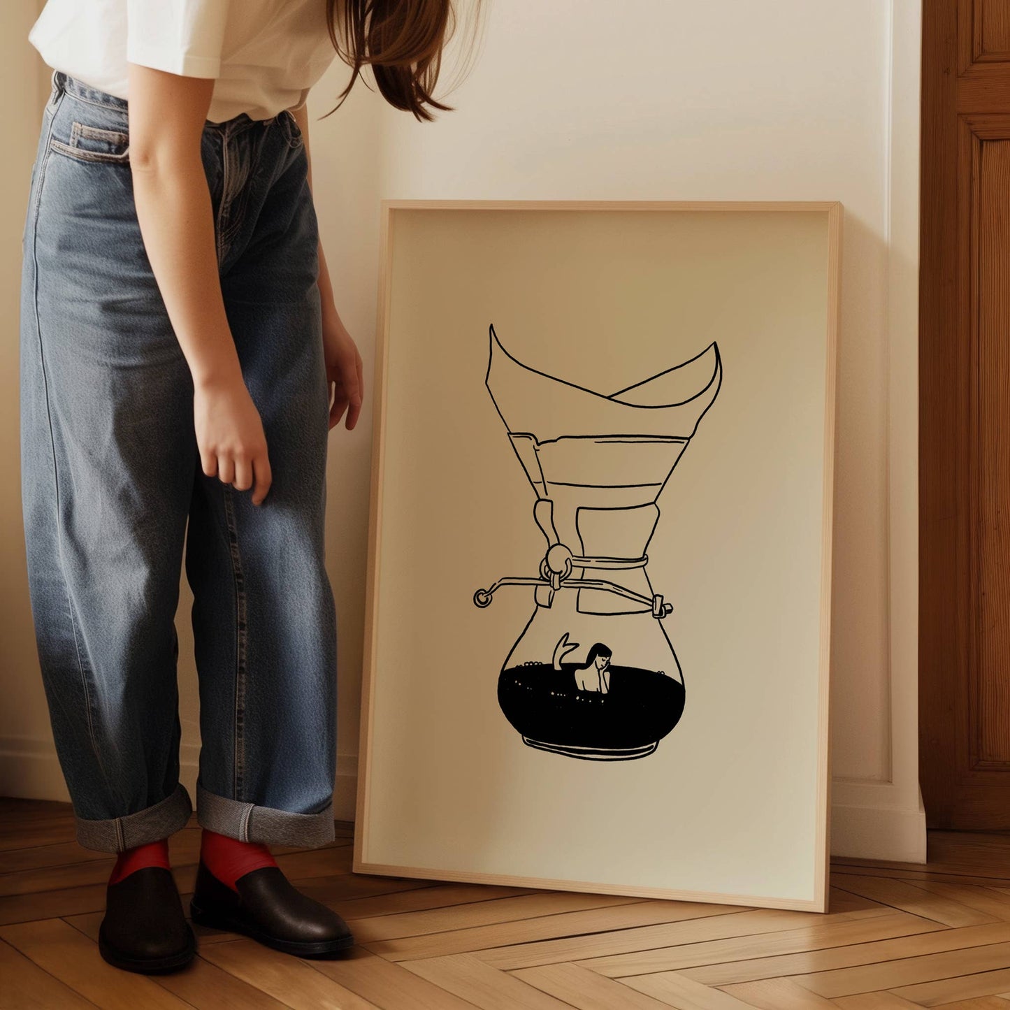 Pour Over Coffee & Mermaid Minimal Art Print: Large