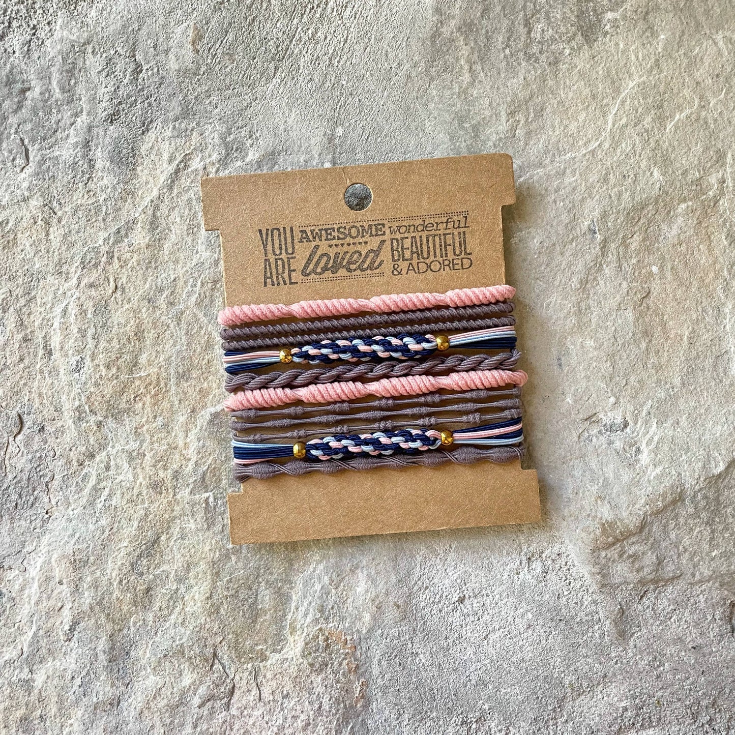 Boho Hair Ties on Kraft Card | Gray & Navy
