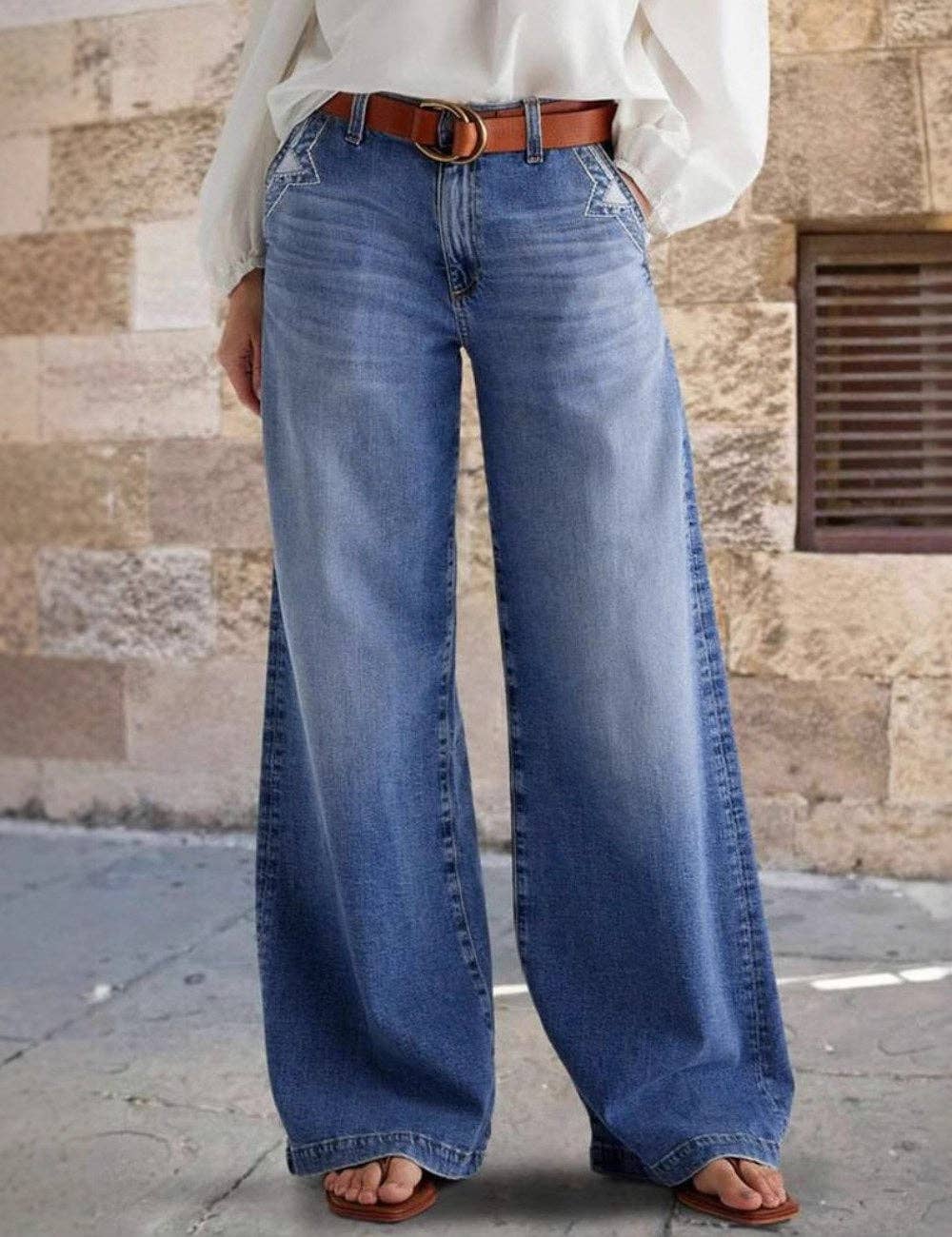 Vintage Washed Straight Leg Simple Jeans DP25A490: Blue / M