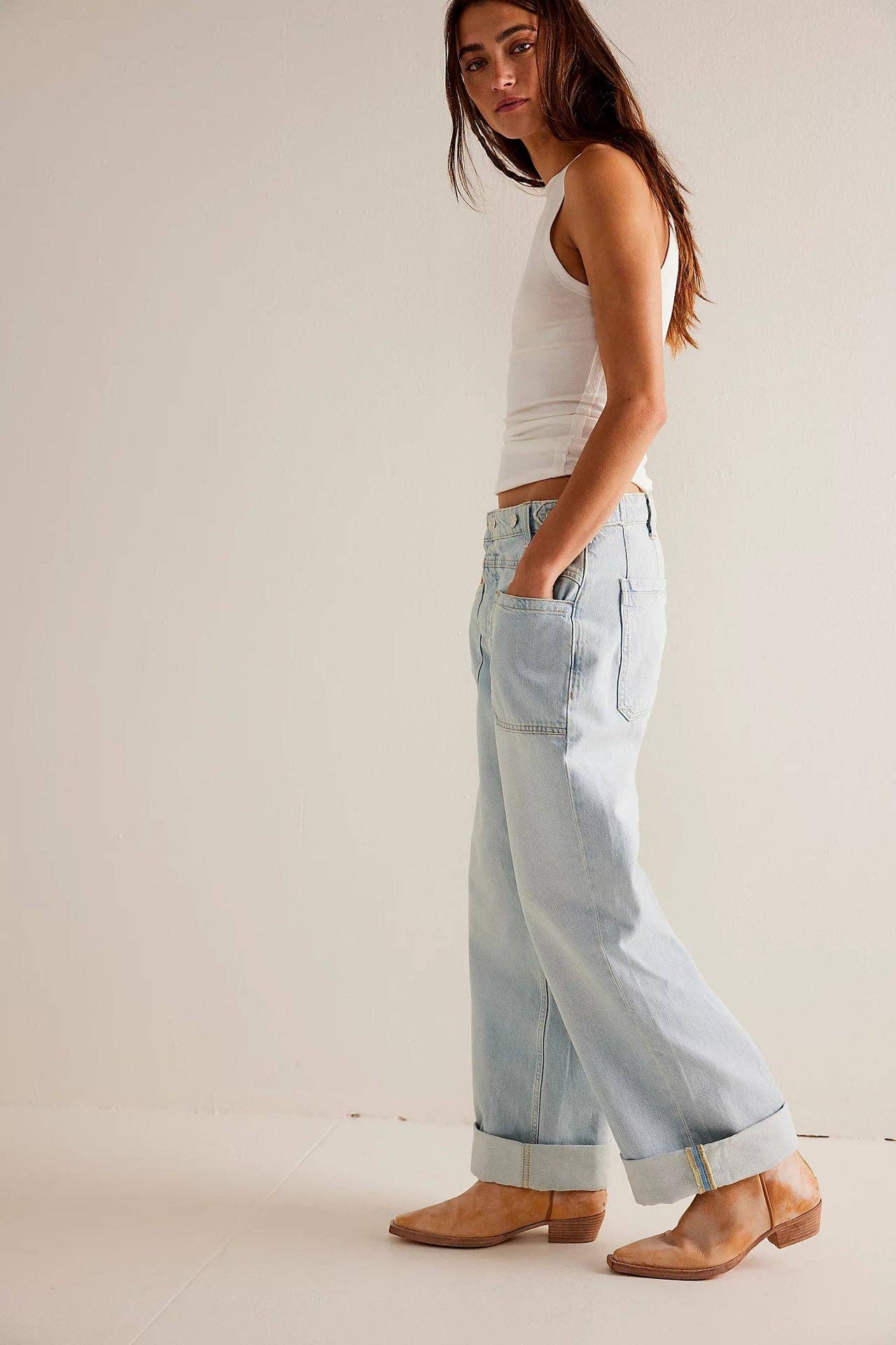 Washed Street Straight Leg Jeans DP25A478: Light Blue / M