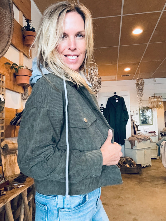 Green Corduroy Detach Hood