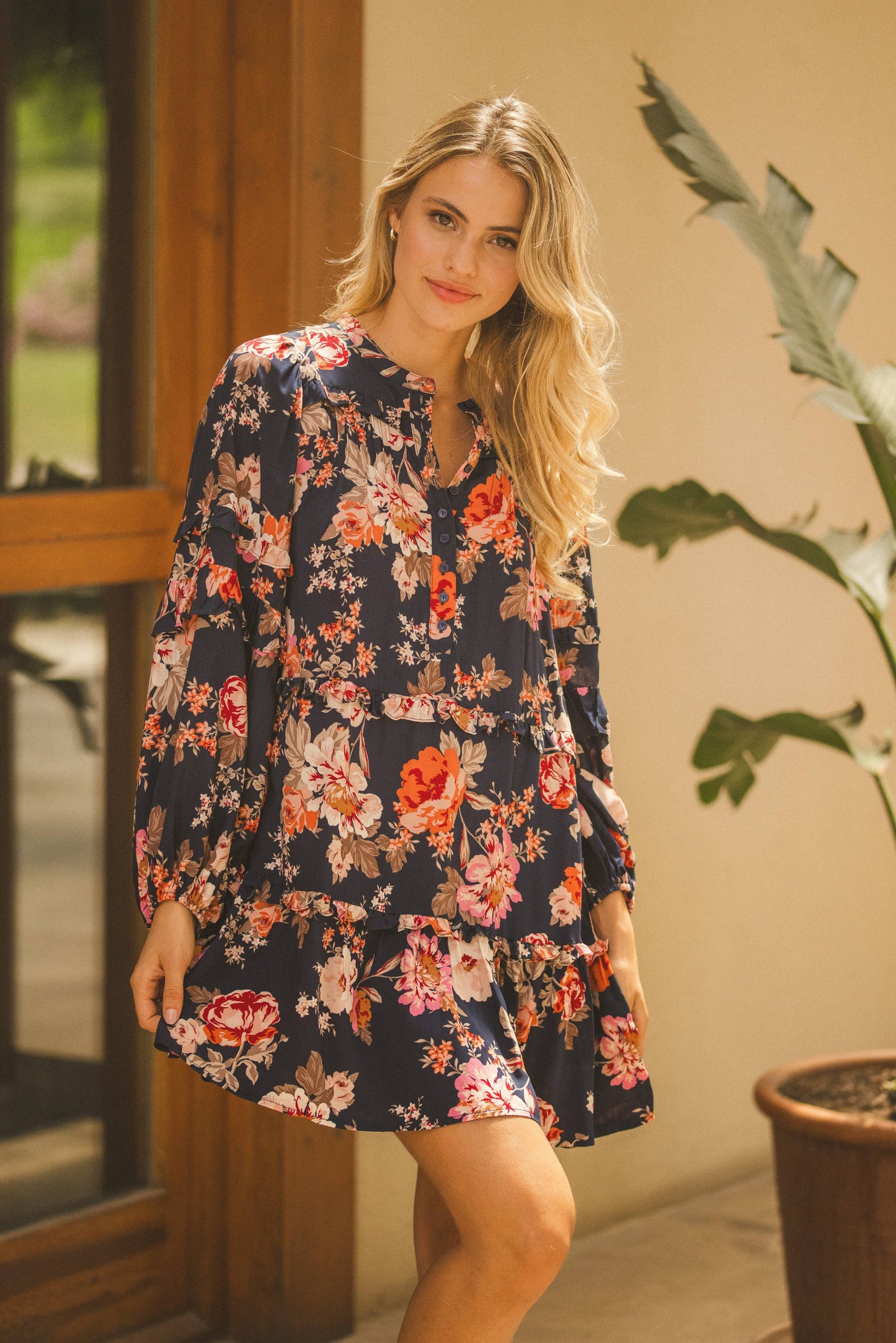 WINTER ROSE NAVY PRINT MONROE DRESS
