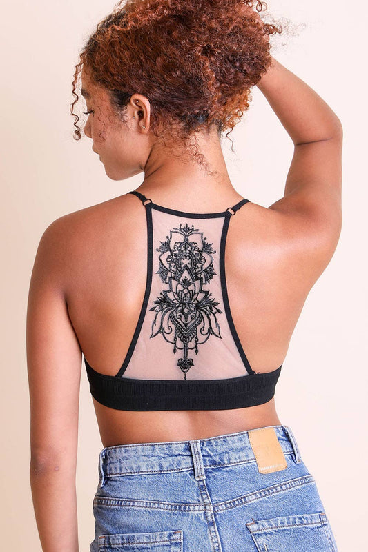 Leto Original - Tattoo Mesh Racerback Bralette: Black