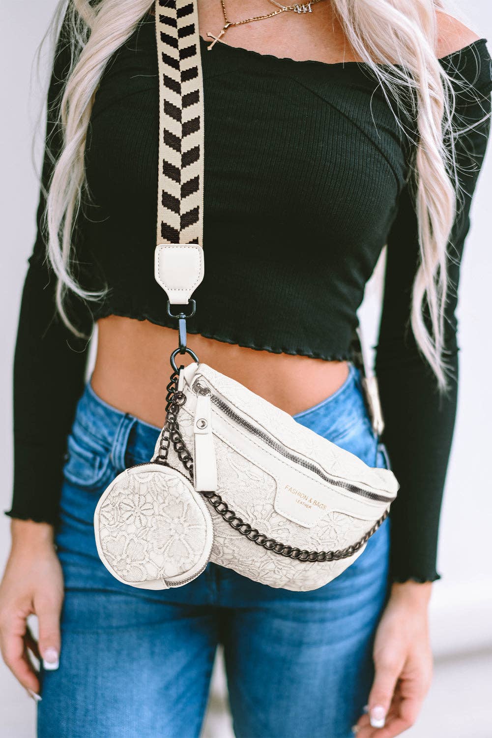 Colorblock Strap Chain Shoulder Bag With Coin Purse: Camel