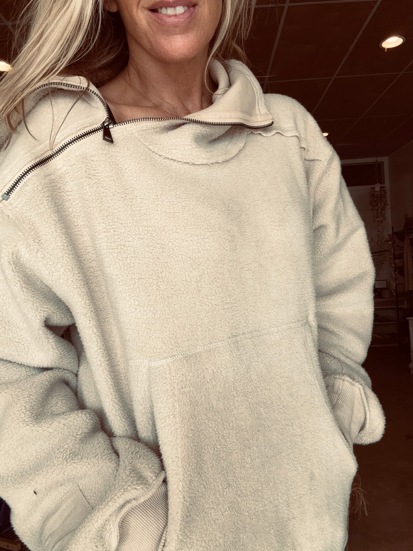 Perfect Cozy Cream Side Zip Pullover