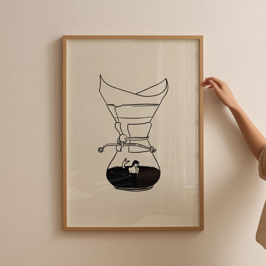 Pour Over Coffee & Mermaid Minimal Art Print: Large