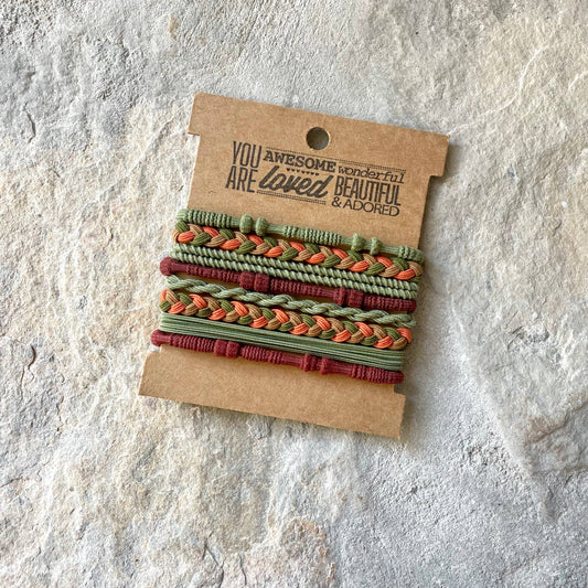 Boho Hair Ties on Kraft Card | Olive Green