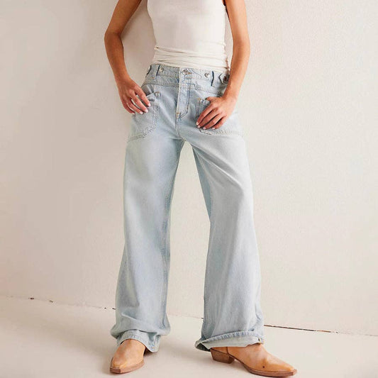 Washed Street Straight Leg Jeans DP25A478: Light Blue / L