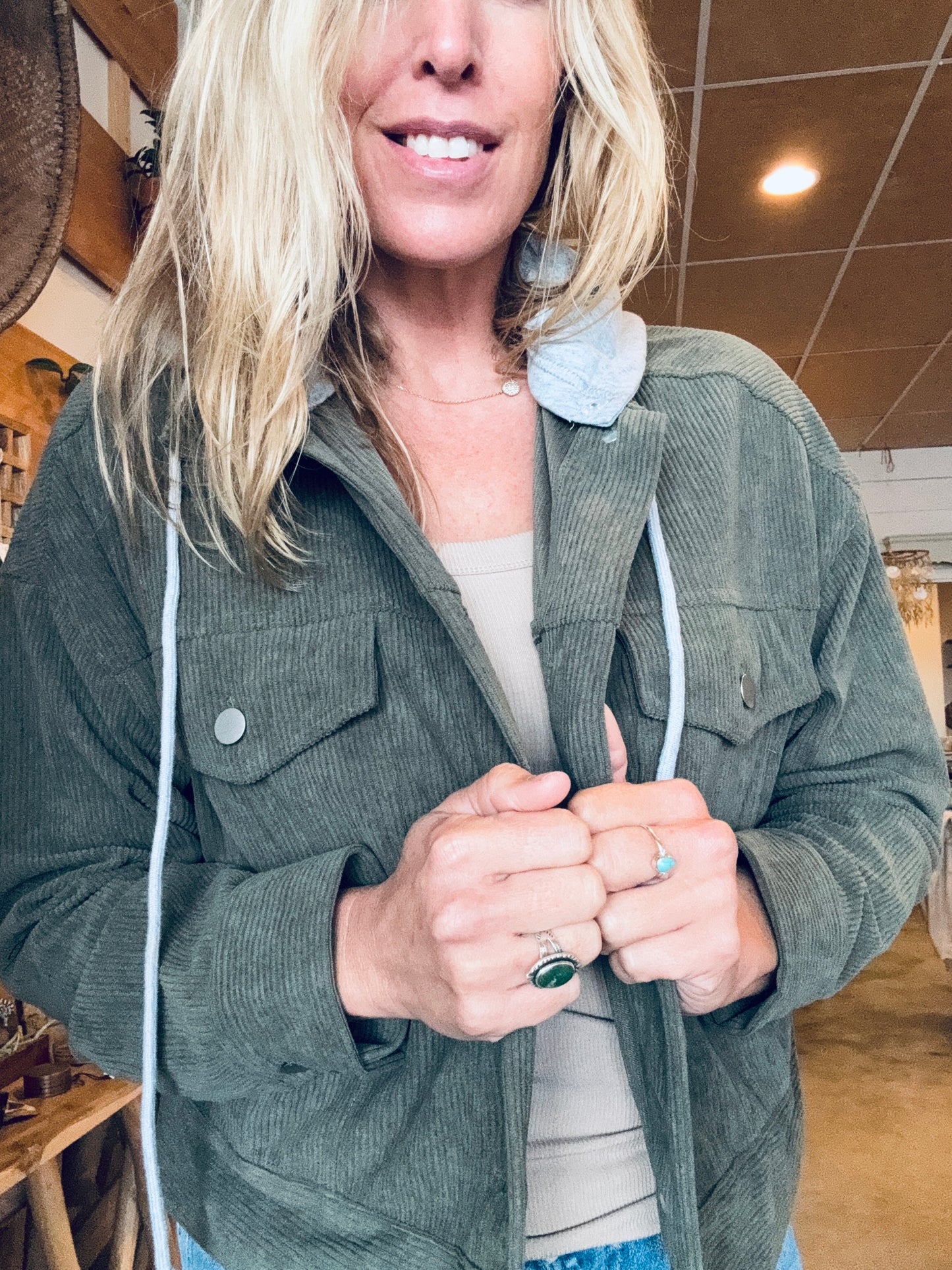 Green Corduroy Detach Hood