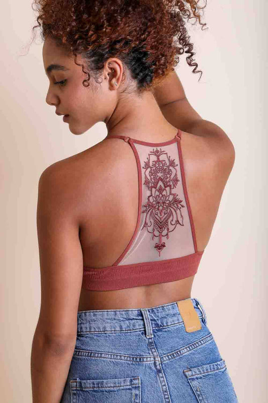 Leto Original - Tattoo Mesh Racerback Bralette: Rust XS/S
