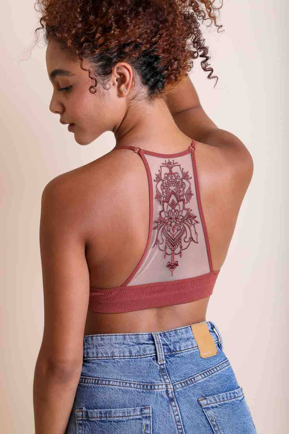 Leto Original - Tattoo Mesh Racerback Bralette: Black