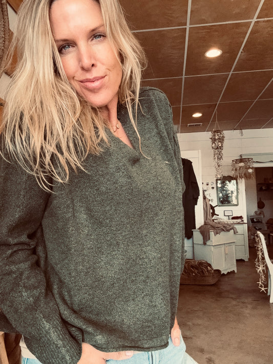 Green pullover V neck