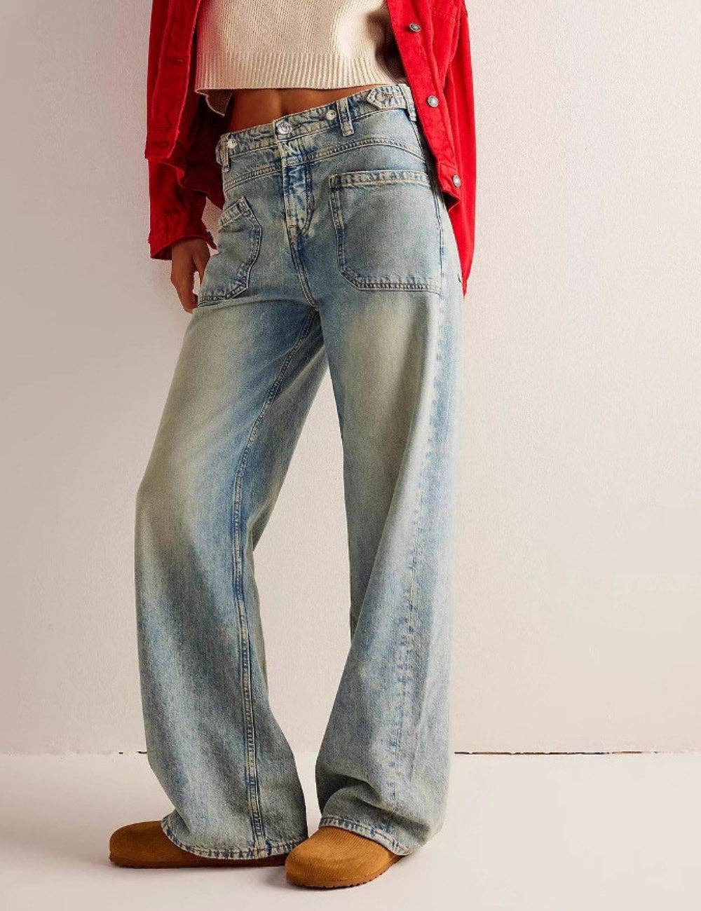 Washed Street Straight Leg Jeans DP25A478: Light Blue / L