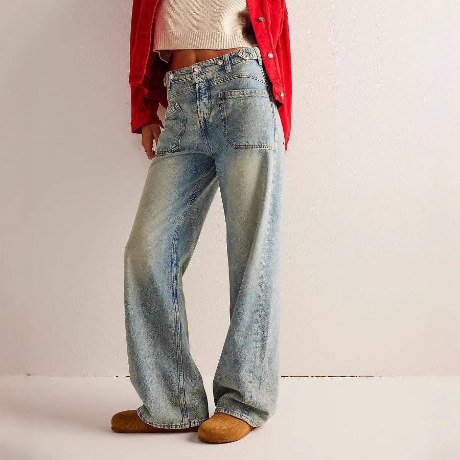 Washed Street Straight Leg Jeans DP25A478: Light Blue / L