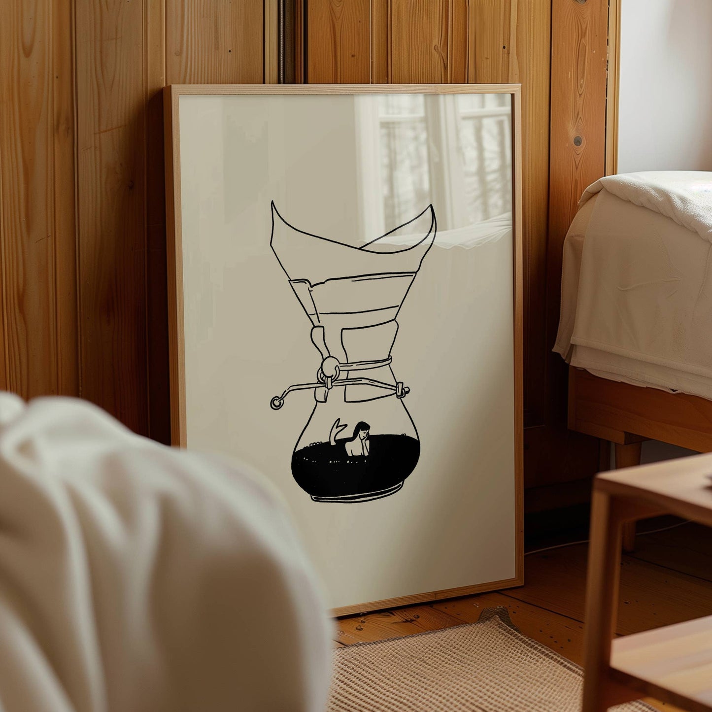 Pour Over Coffee & Mermaid Minimal Art Print: Large