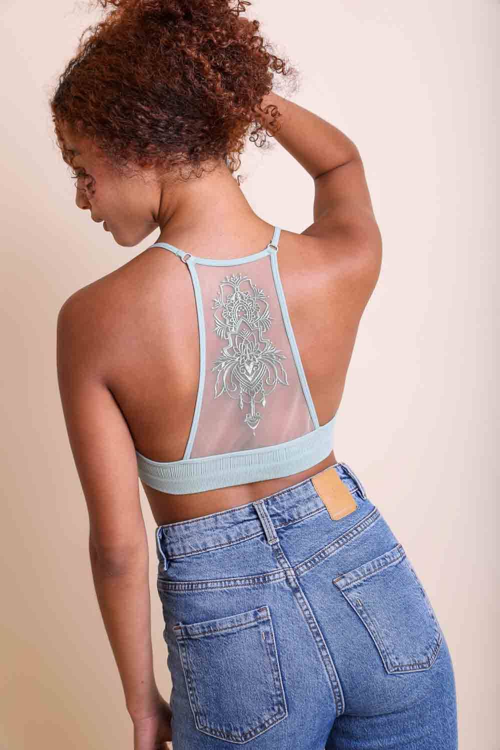 Leto Original - Tattoo Mesh Racerback Bralette: Black