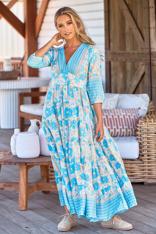 Swan River Daisy Print Berry Maxi Dress