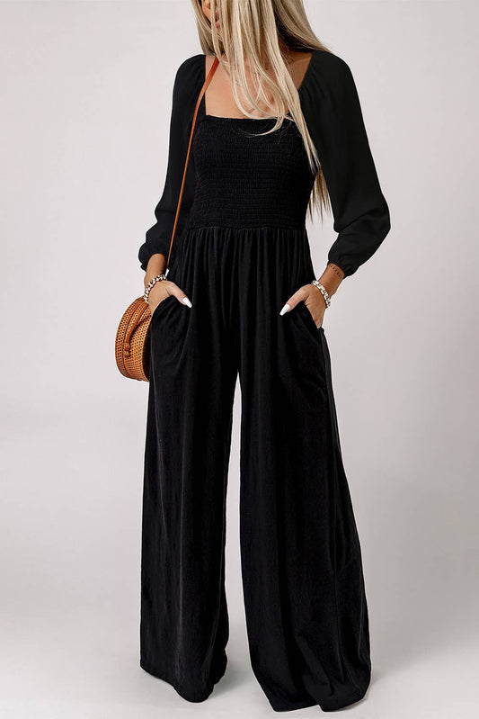 Smocked Puff Long Sleeve Jumpsuit