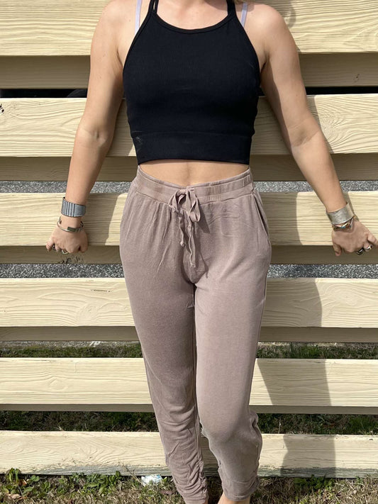 Mono B Mineral Washed Joggers With Shirred Ankles Rose