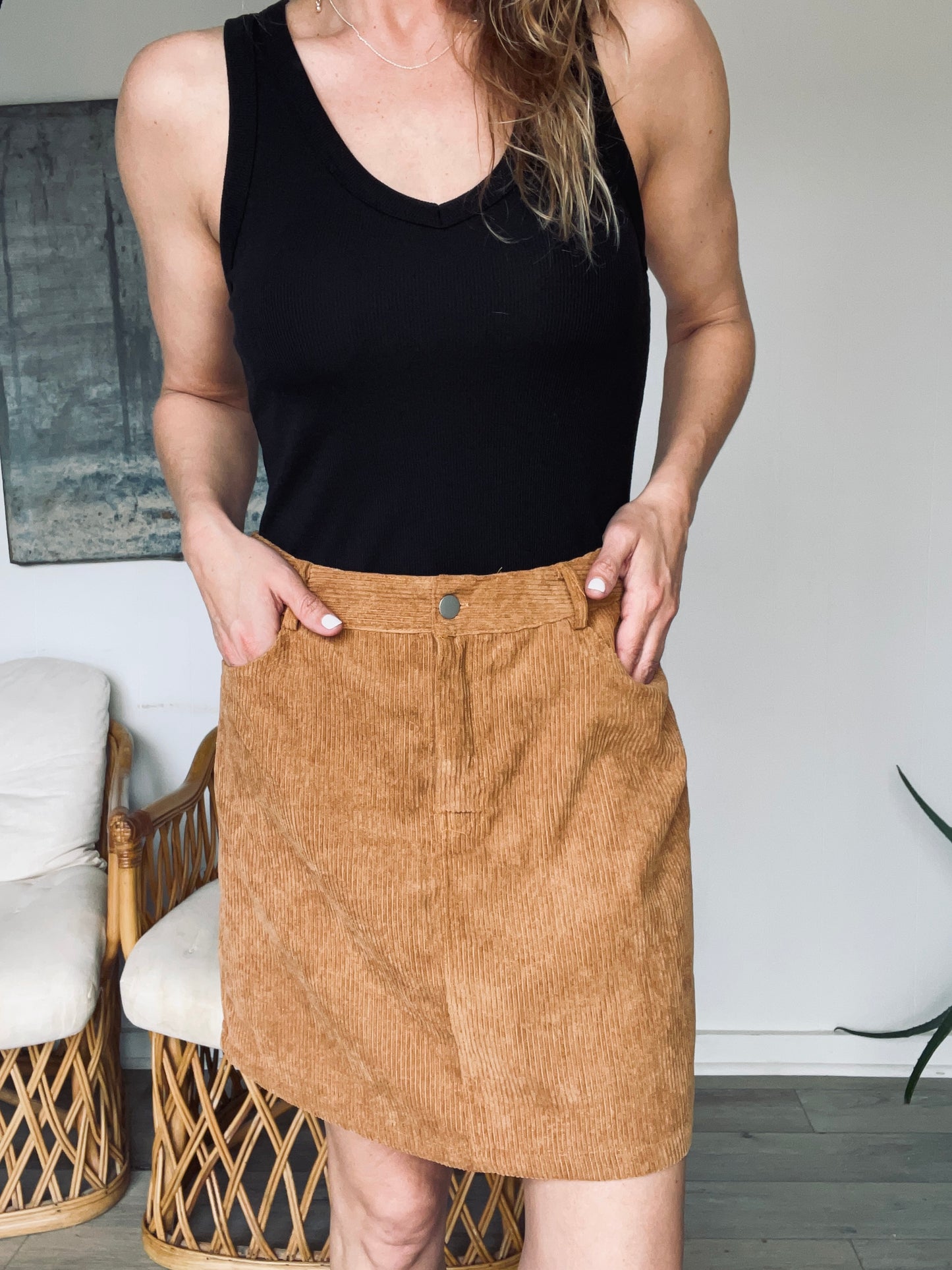 Hayden Corduroy Tan Short Skirt