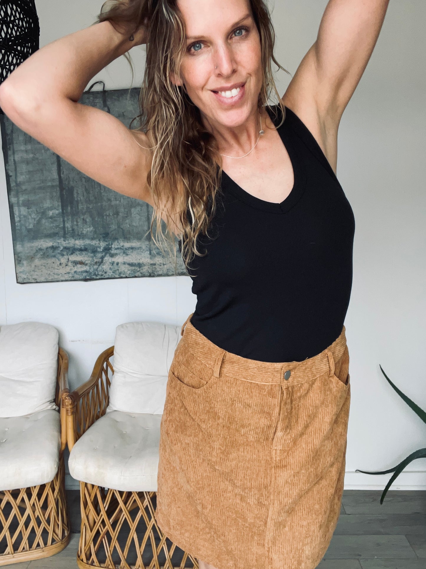 Hayden Corduroy Tan Short Skirt