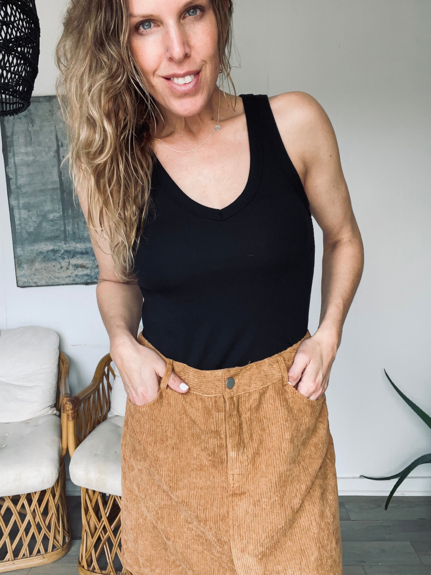 Hayden Corduroy Tan Short Skirt