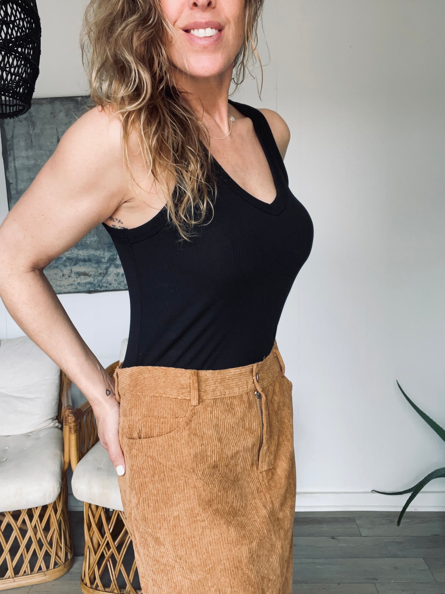 Hayden Corduroy Tan Short Skirt